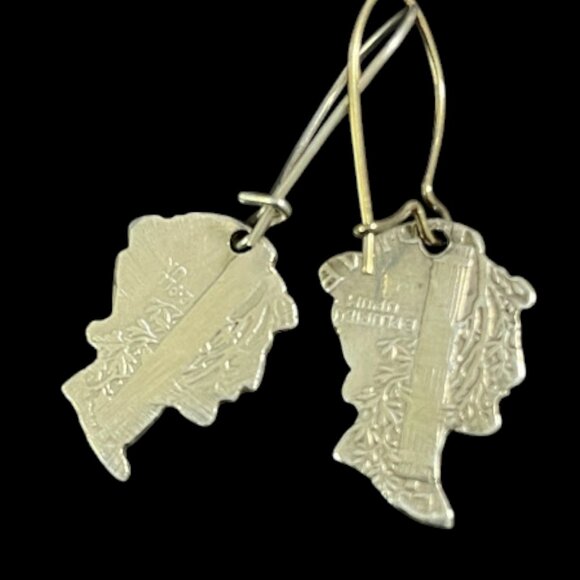Vintage Mercury Dime Cut-out Lady Liberty Dangle Earrings .900 Silver (1916-1945 - Picture 7 of 10
